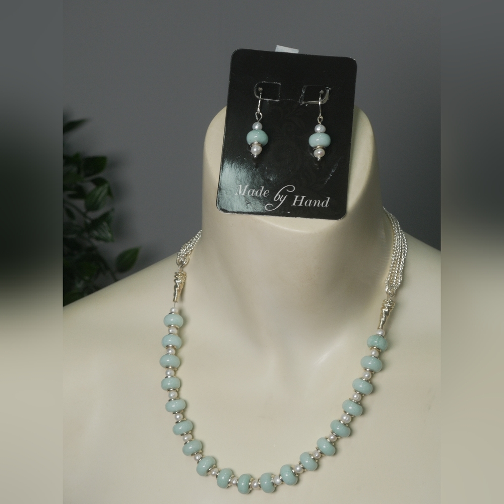 Silver, Turquoise, and Pearl Jewelry Set
